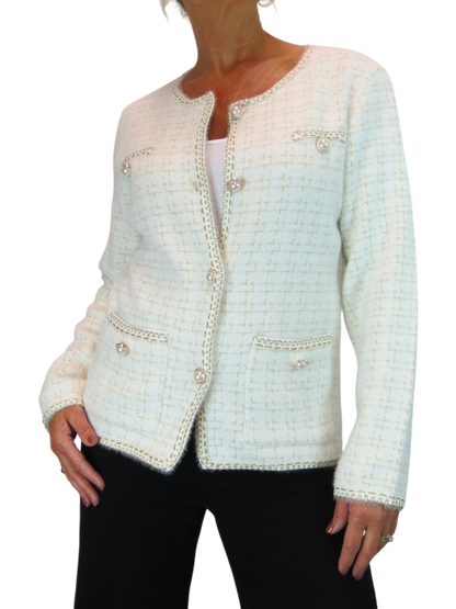 Pearl Button Knitted Jacket Cream