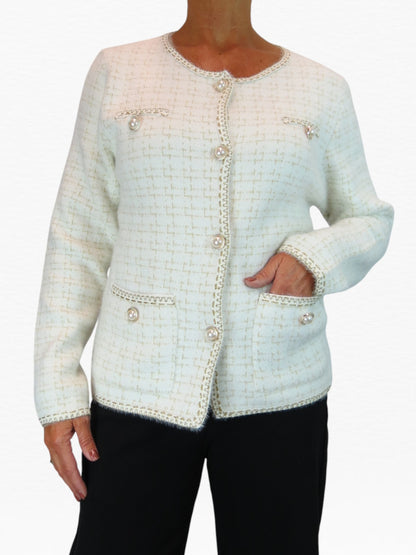 Pearl Button Knitted Jacket Cream