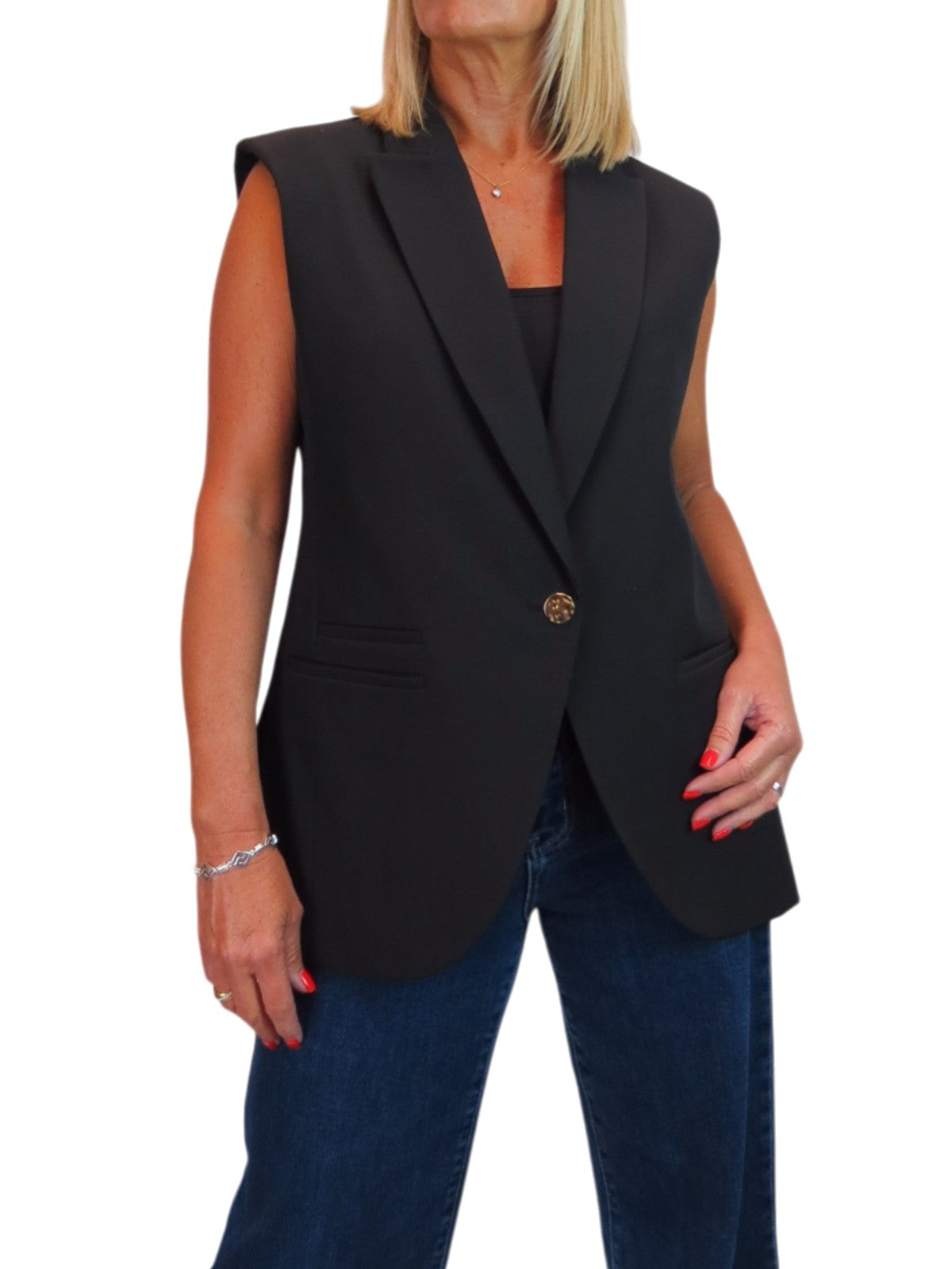 Longline Sleeveless Smart Waistcoat Black