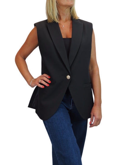 Longline Sleeveless Smart Waistcoat Black
