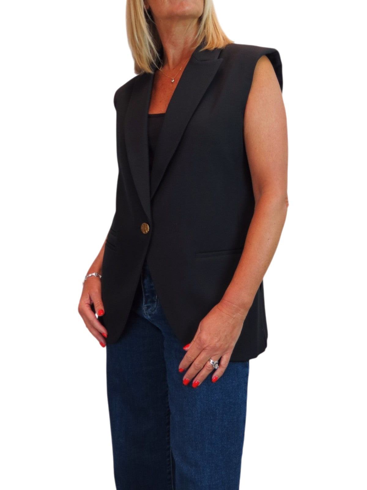Longline Sleeveless Smart Waistcoat Black