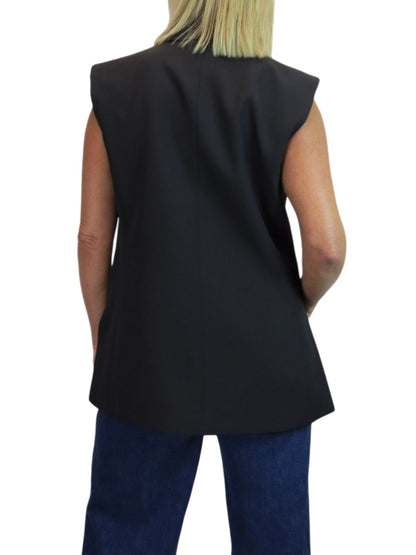 Longline Sleeveless Smart Waistcoat Black