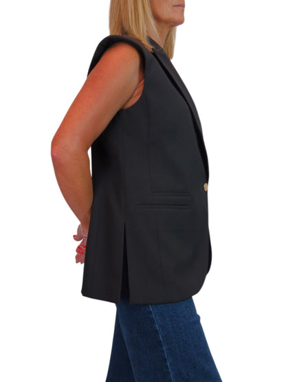 Longline Sleeveless Smart Waistcoat Black