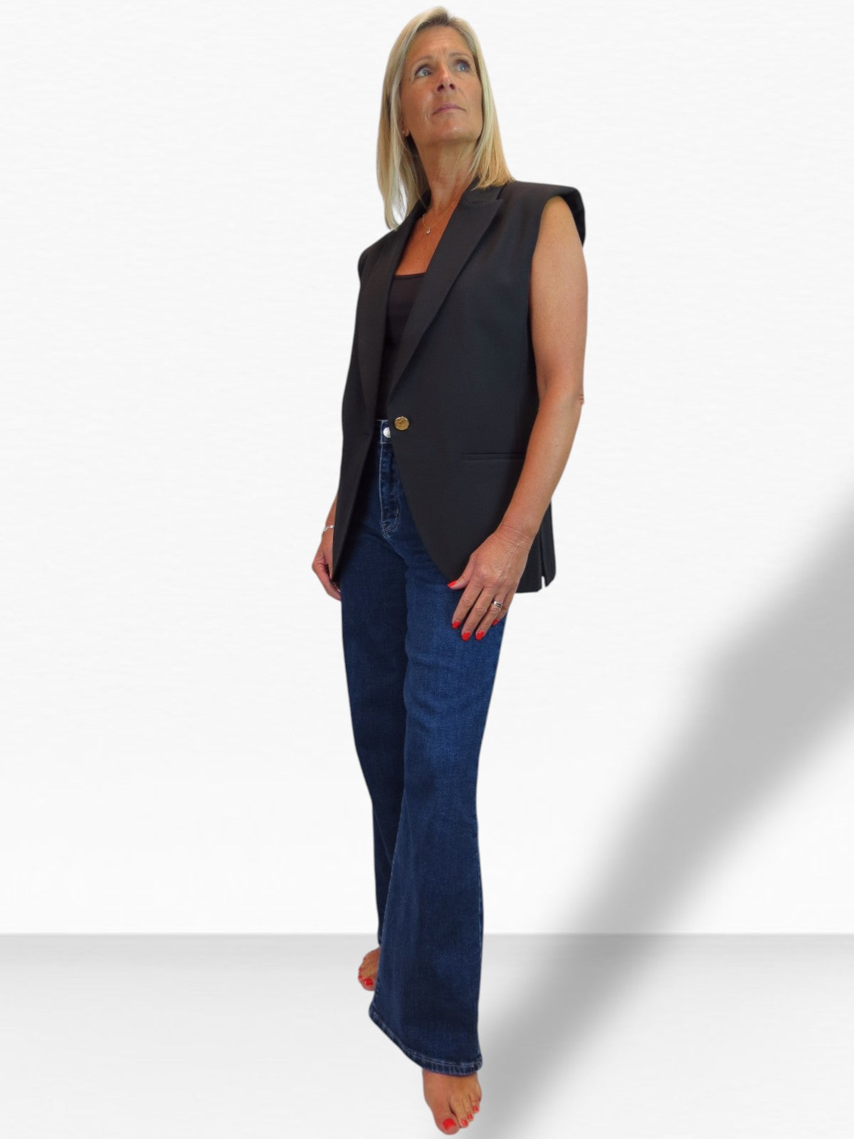 Longline Sleeveless Smart Waistcoat Black