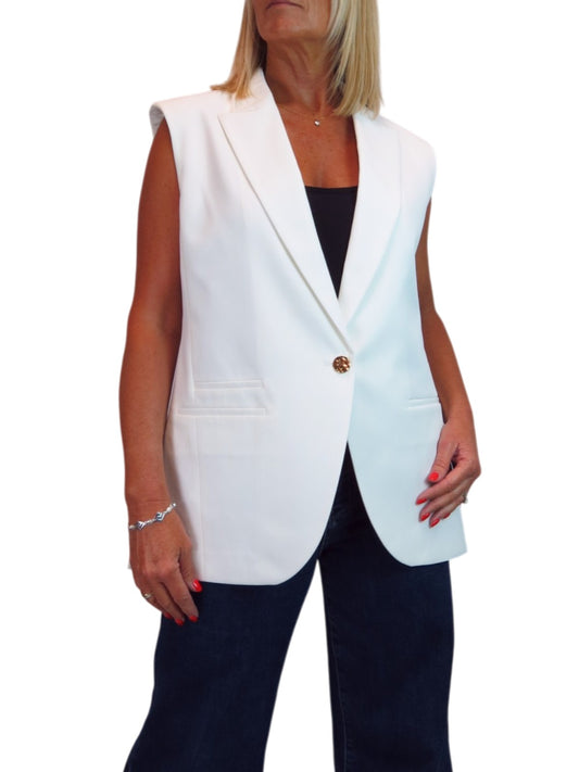 Longline Sleeveless Smart Waistcoat Cream