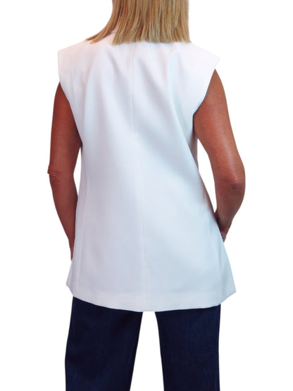Longline Sleeveless Smart Waistcoat Cream