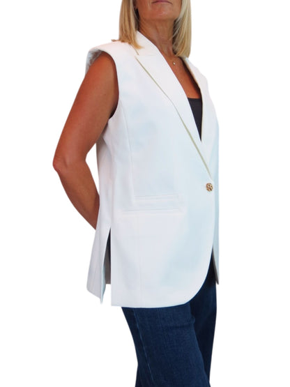 Longline Sleeveless Smart Waistcoat Cream