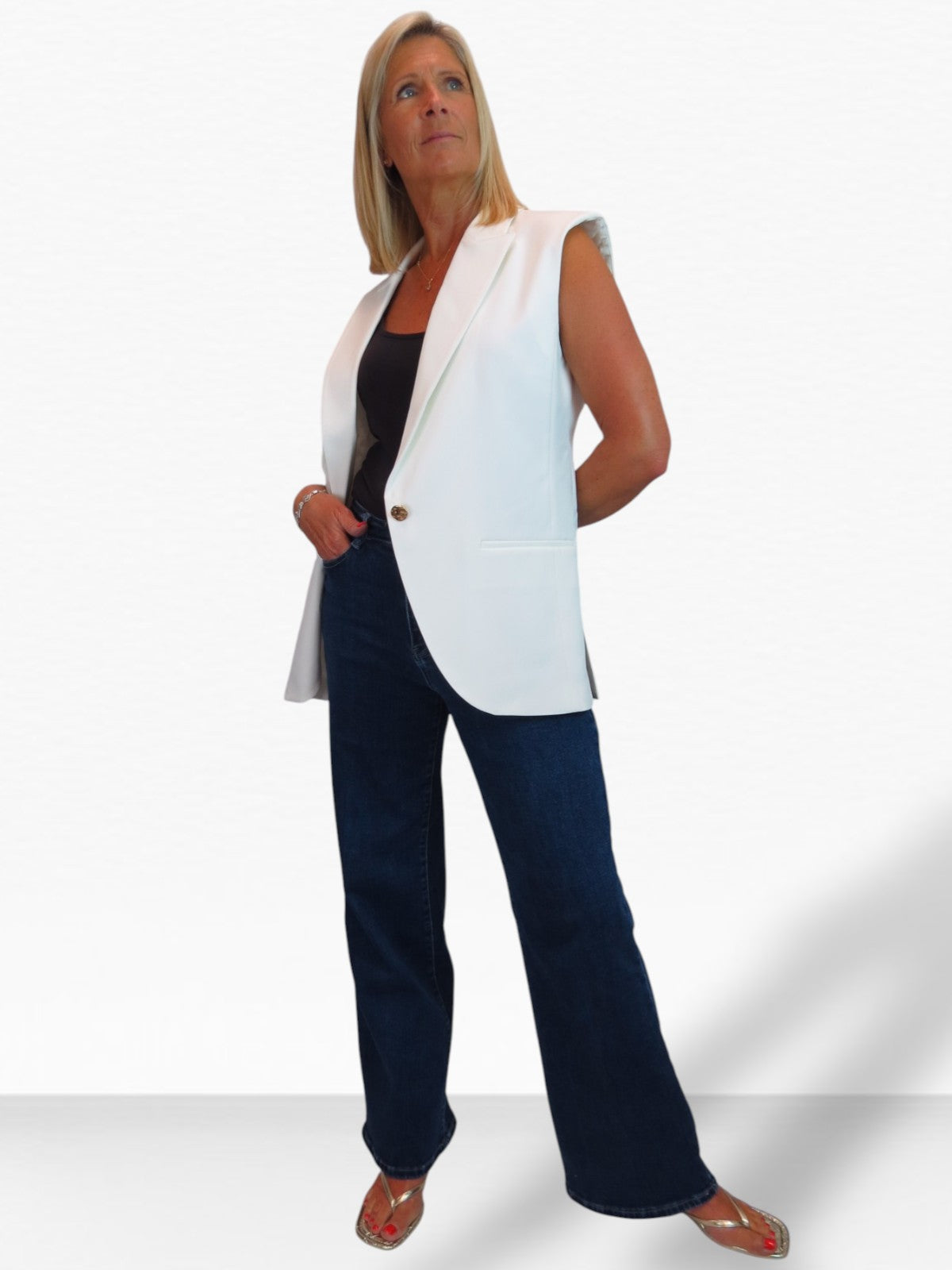 Longline Sleeveless Smart Waistcoat Cream