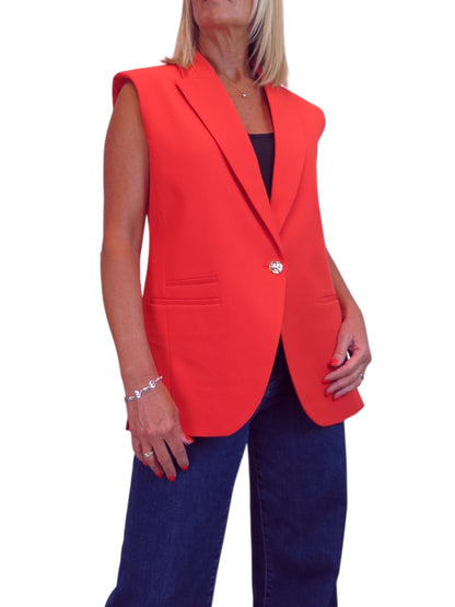 Longline Sleeveless Smart Waistcoat Deep Coral