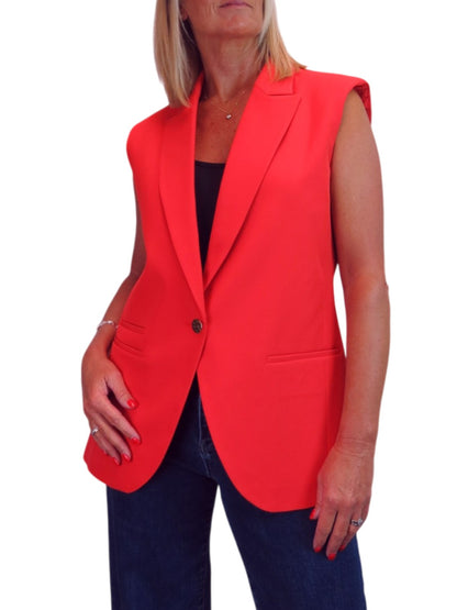 Longline Sleeveless Smart Waistcoat Deep Coral