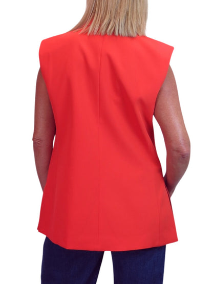 Longline Sleeveless Smart Waistcoat Deep Coral