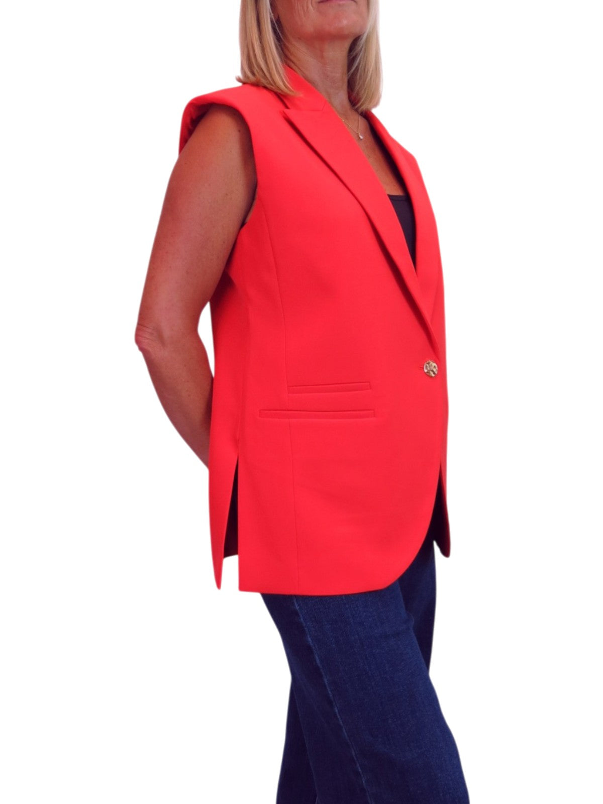 Longline Sleeveless Smart Waistcoat Deep Coral
