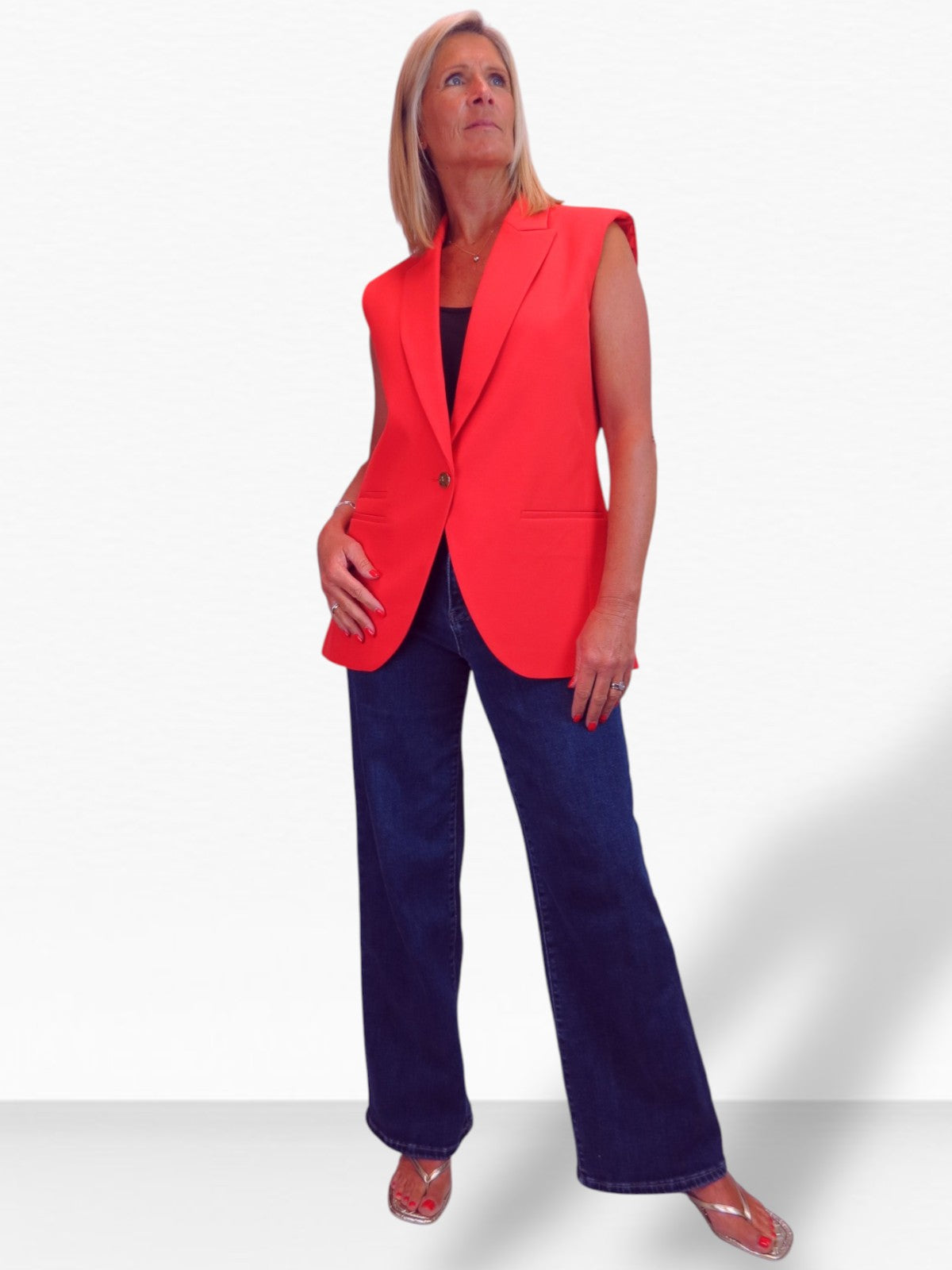Longline Sleeveless Smart Waistcoat Deep Coral