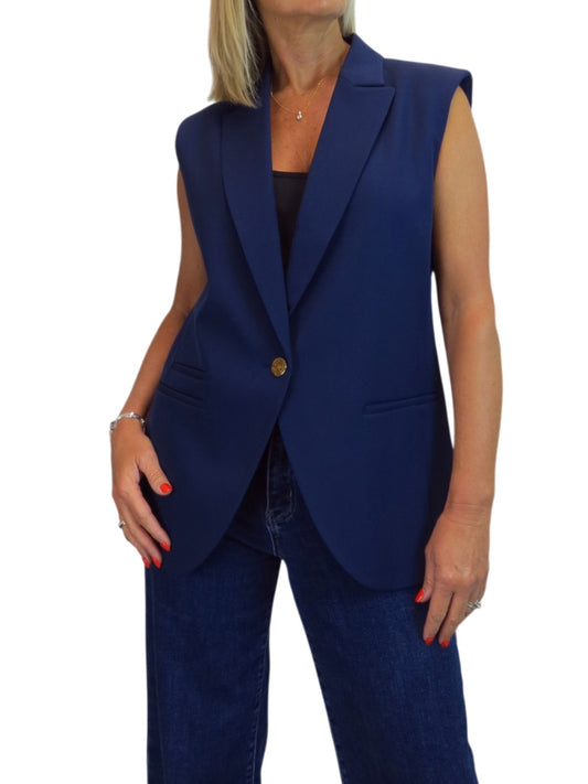 Longline Sleeveless Smart Waistcoat Navy Blue