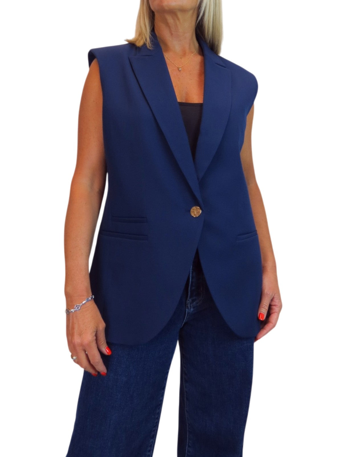 Longline Sleeveless Smart Waistcoat Navy Blue