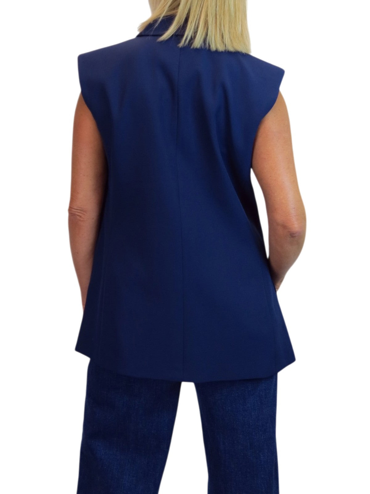 Longline Sleeveless Smart Waistcoat Navy Blue