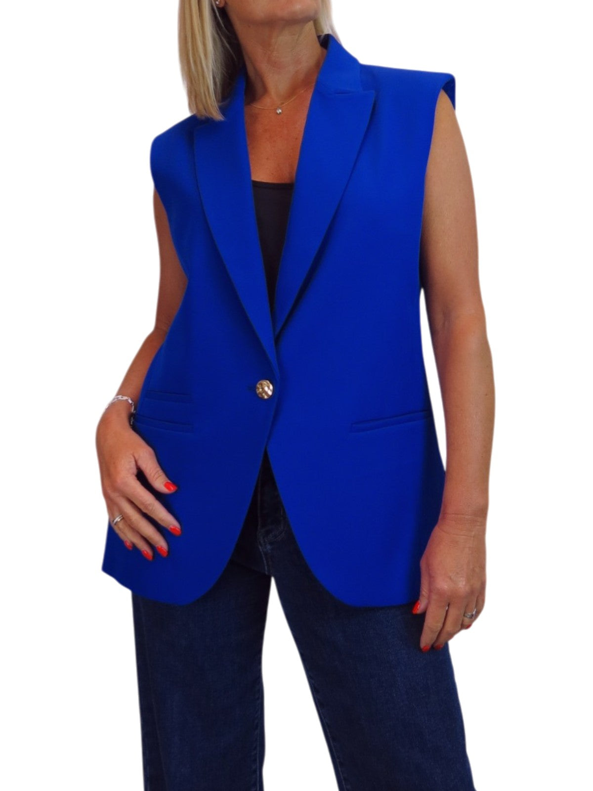 Longline Sleeveless Smart Waistcoat Royal Blue