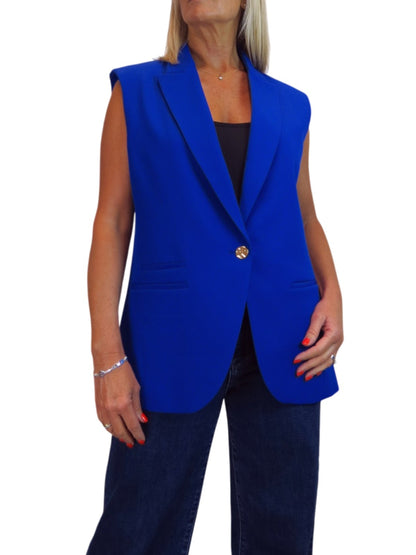 Longline Sleeveless Smart Waistcoat Royal Blue