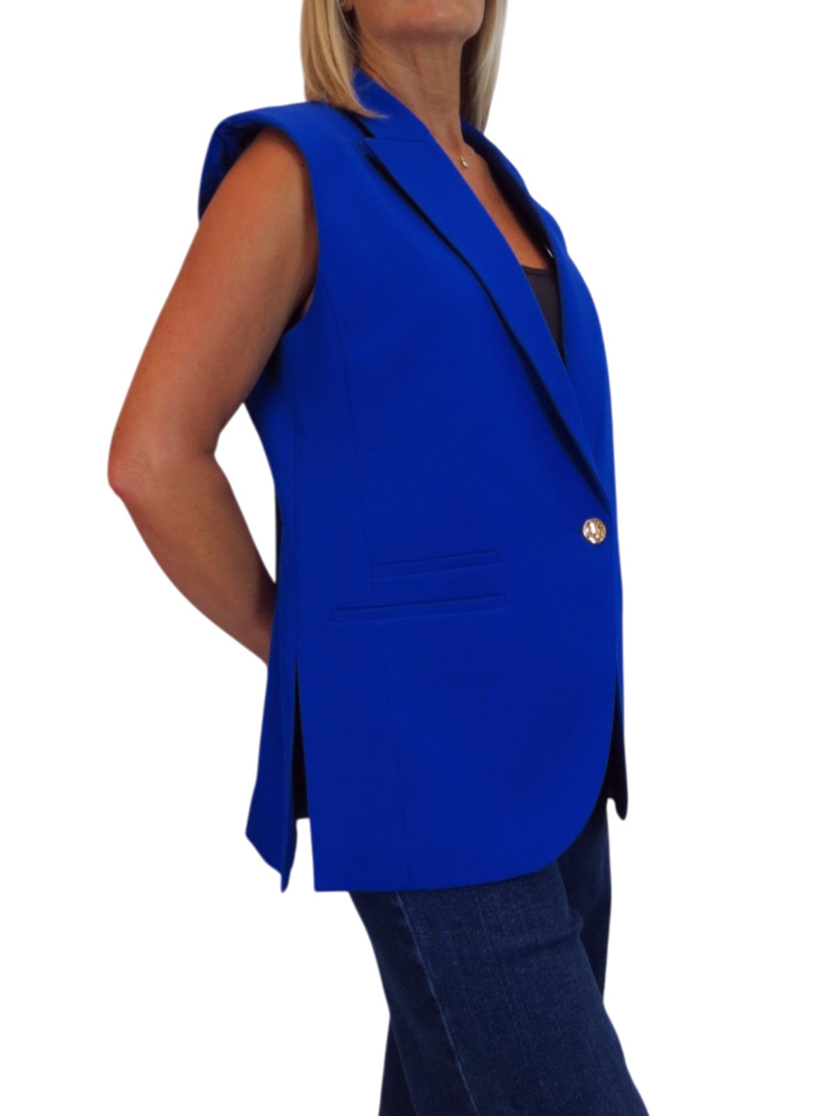 Longline Sleeveless Smart Waistcoat Royal Blue