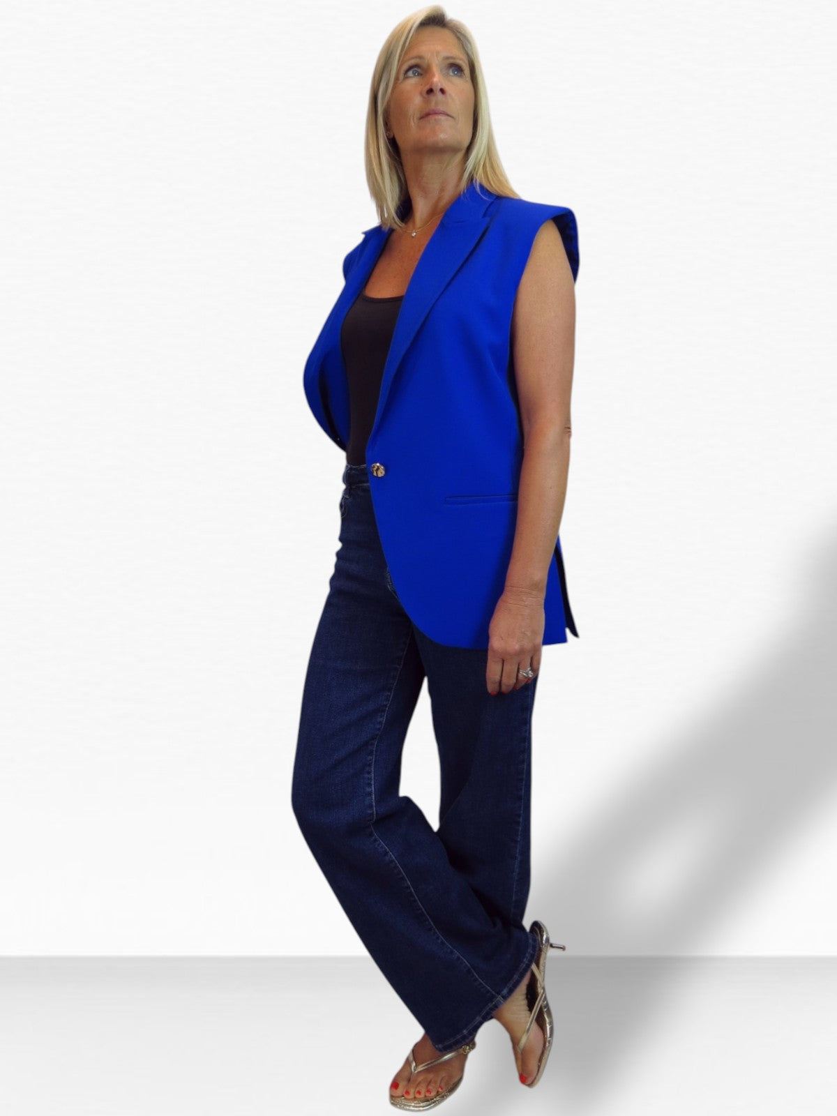 Longline Sleeveless Smart Waistcoat Royal Blue
