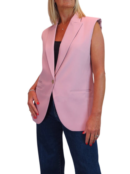 Longline Sleeveless Smart Waistcoat Pink