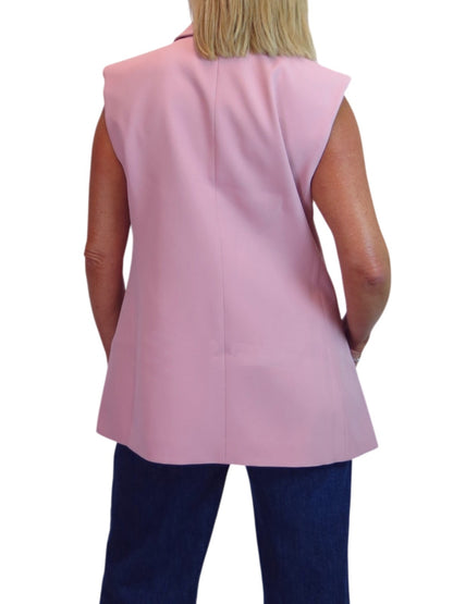 Longline Sleeveless Smart Waistcoat Pink