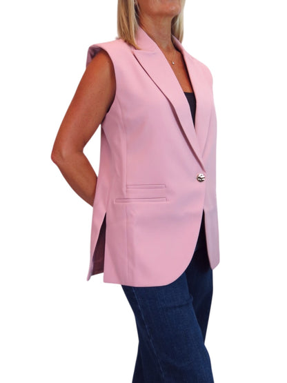 Longline Sleeveless Smart Waistcoat Pink