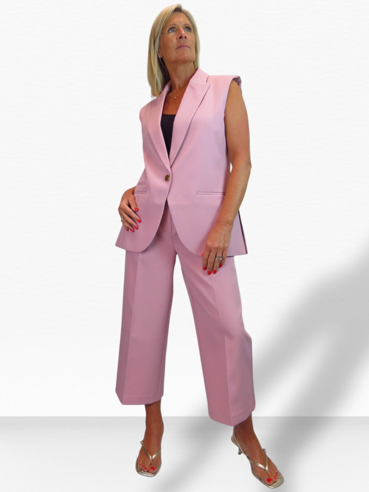 Longline Sleeveless Smart Waistcoat Pink
