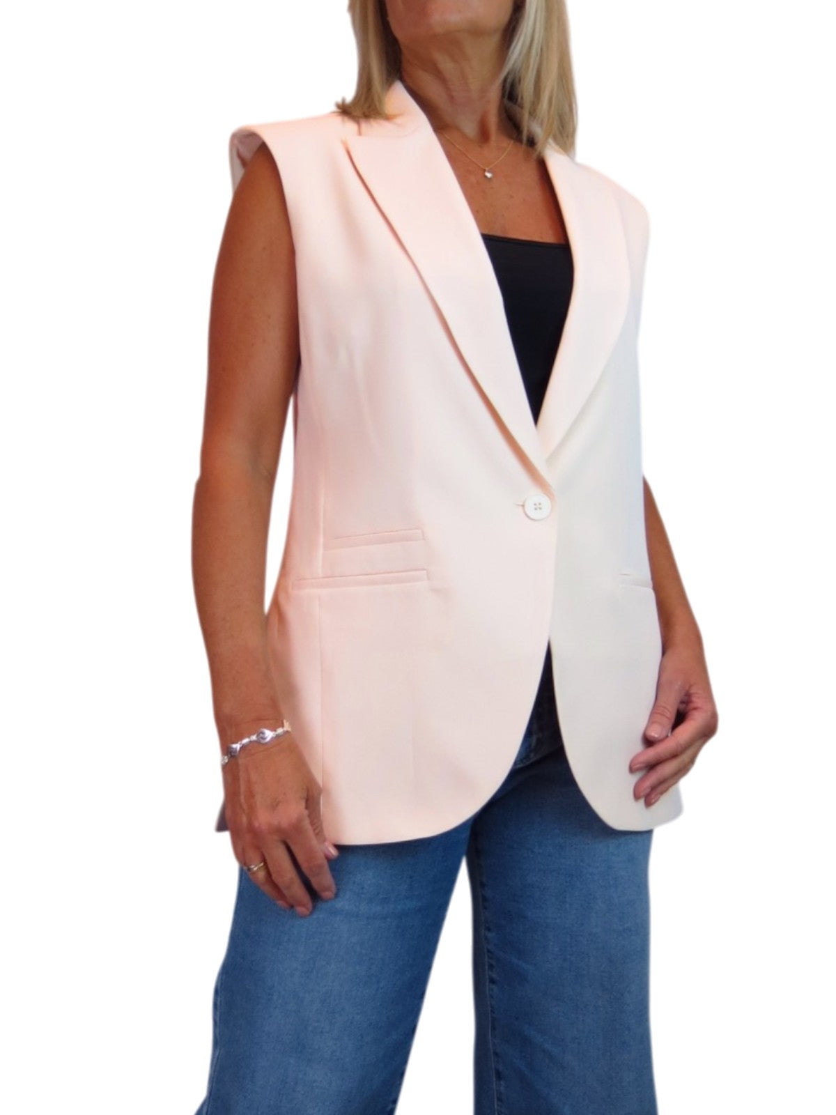 Smart Long Sleeveless Tailored Waistcoat Peach