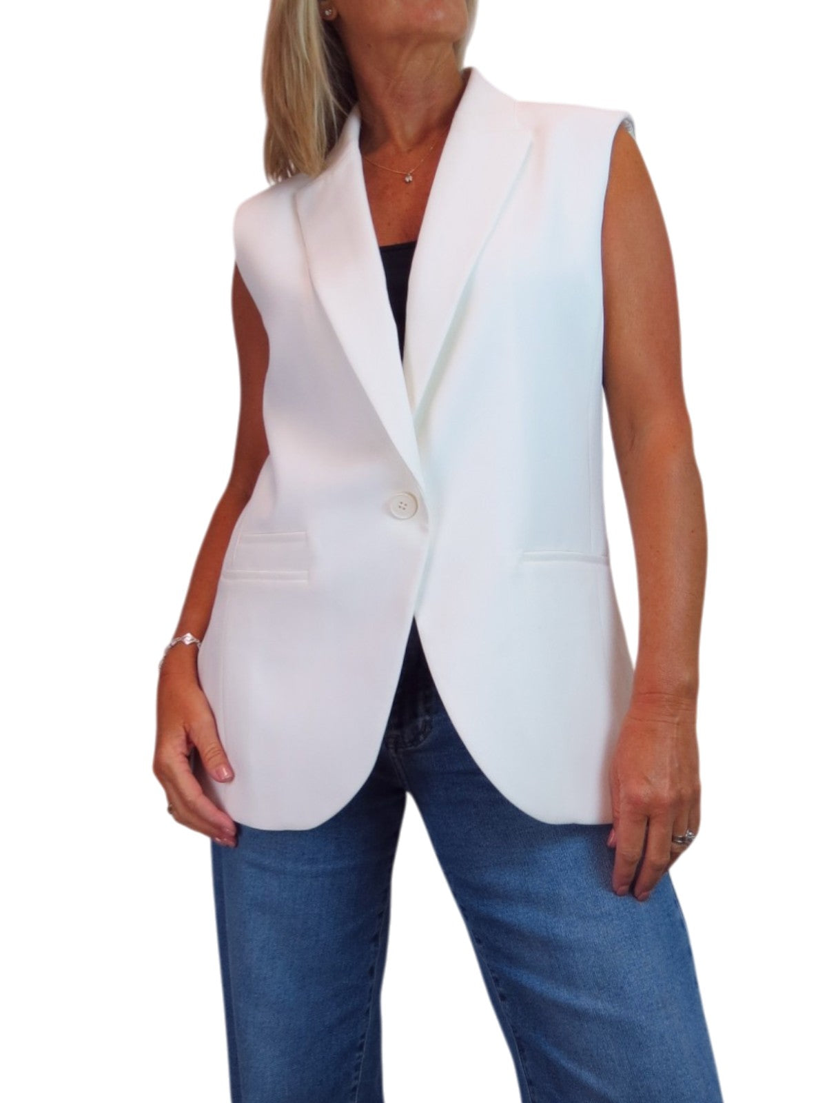 Smart Long Sleeveless Tailored Waistcoat Cream