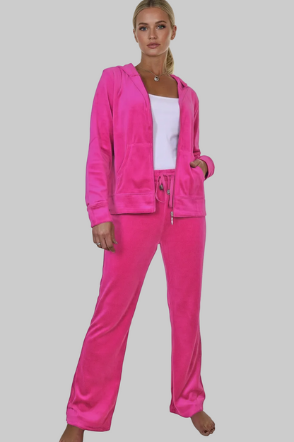 Plus Size Luxury Velour Tracksuit Hot Pink