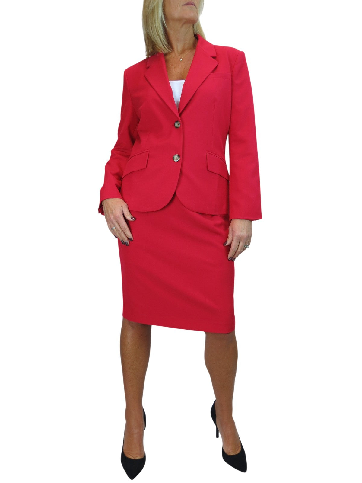 Smart 2 Piece Skirt Suit Red