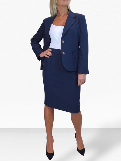 Smart 2 Piece Skirt Suit Navy Blue