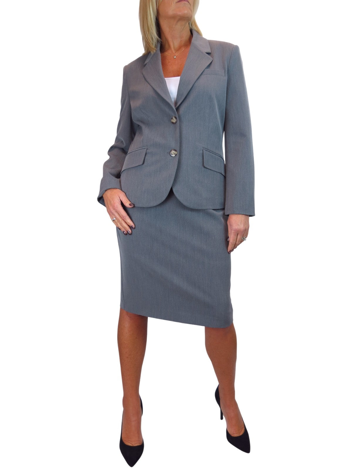 Smart 2 Piece Skirt Suit Marl Grey