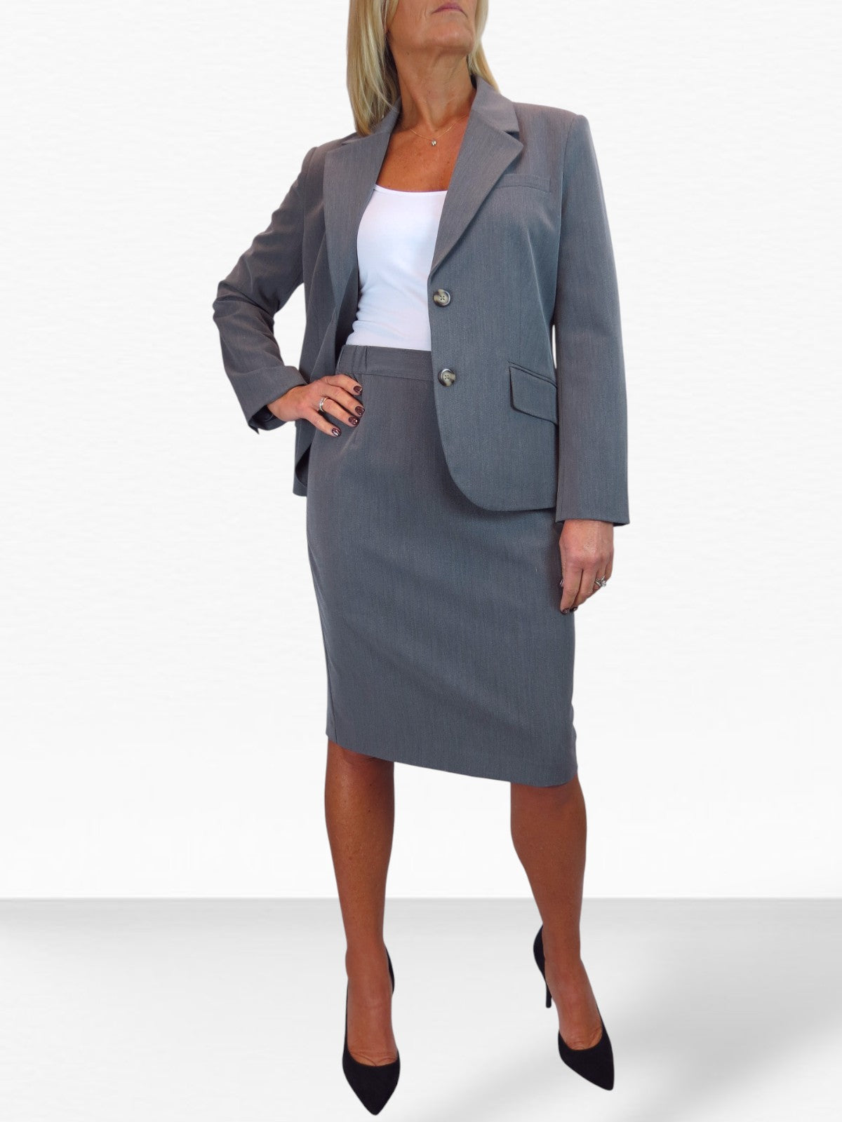 Smart 2 Piece Skirt Suit Marl Grey