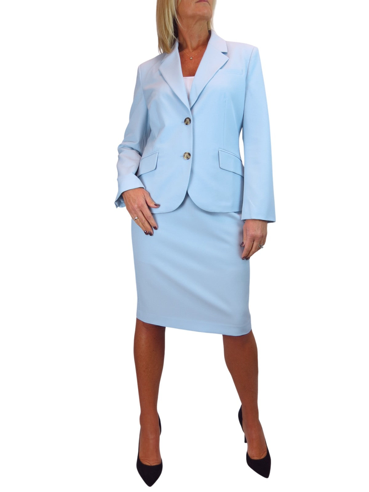 Smart 2 Piece Skirt Suit Pale Blue