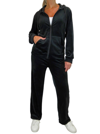 Velour Tracksuit Set 2 Piece Black