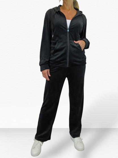 Velour Tracksuit Set 2 Piece Black
