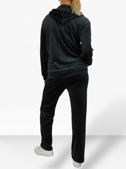 Velour Tracksuit Set 2 Piece Black