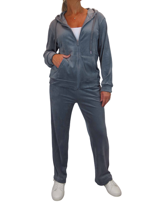 Velour Tracksuit Set 2 Piece Grey