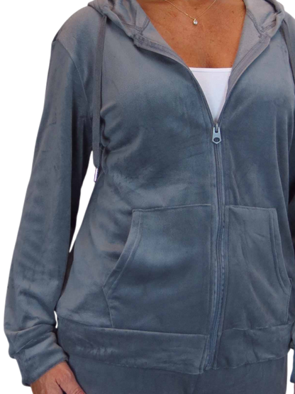 Velour Tracksuit Set 2 Piece Grey