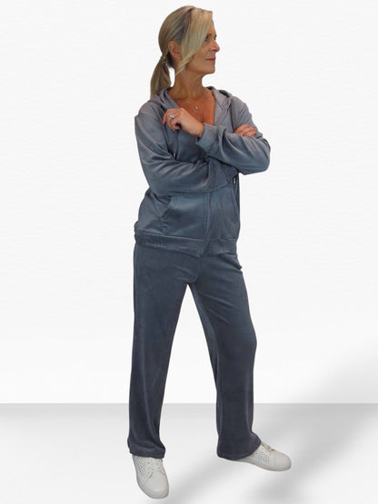 Velour Tracksuit Set 2 Piece Grey