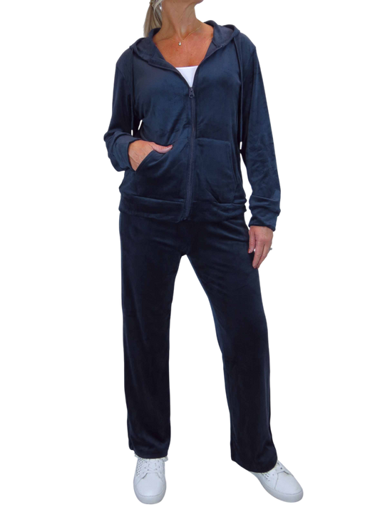 Velour Tracksuit Set 2 Piece Navy Blue
