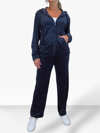Velour Tracksuit Set 2 Piece Navy Blue