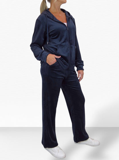 Velour Tracksuit Set 2 Piece Navy Blue