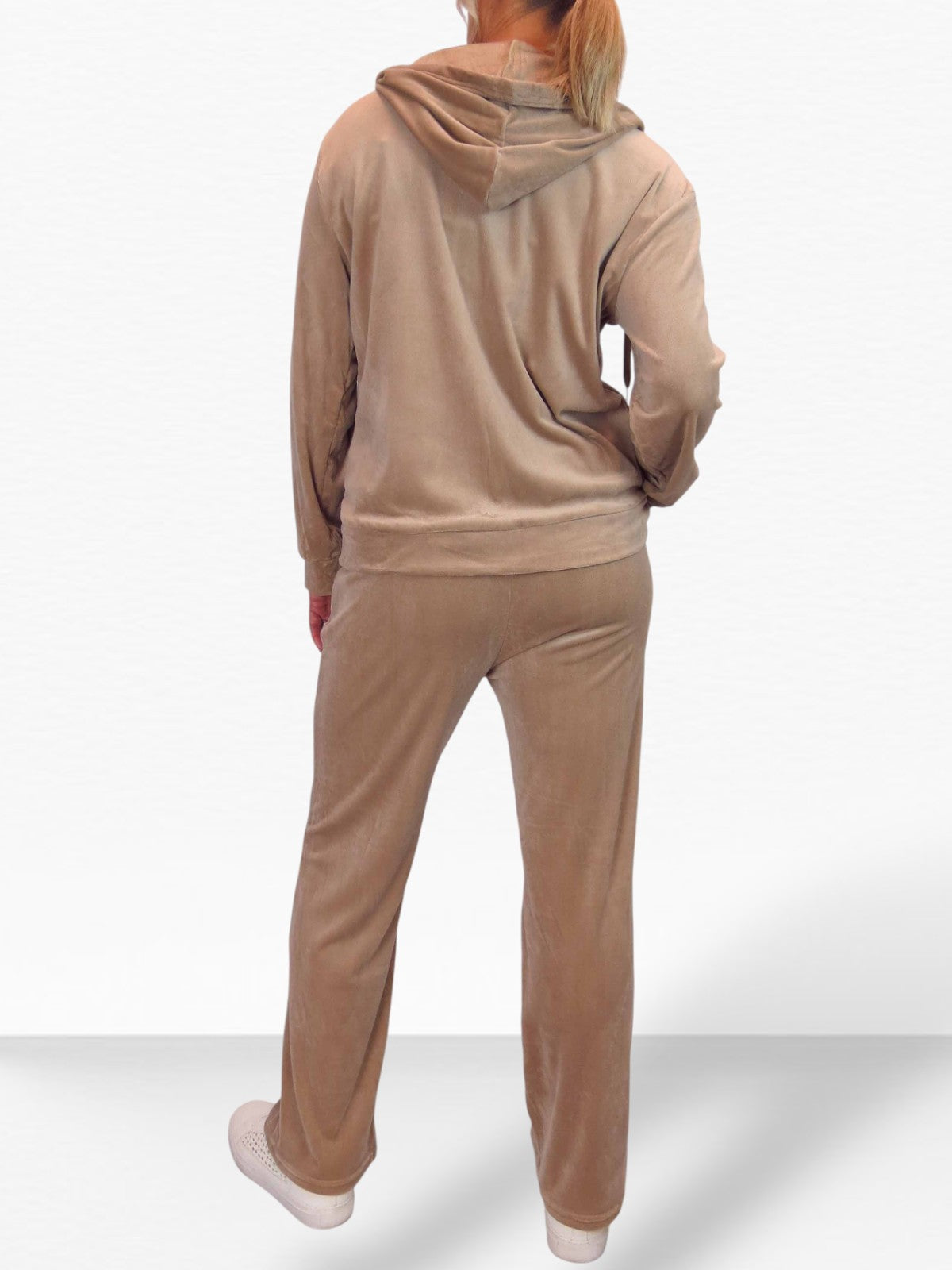 Velour Tracksuit Set 2 Piece Beige