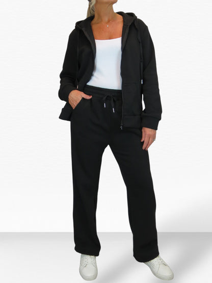 2 Piece Fleece Tracksuit Set Black