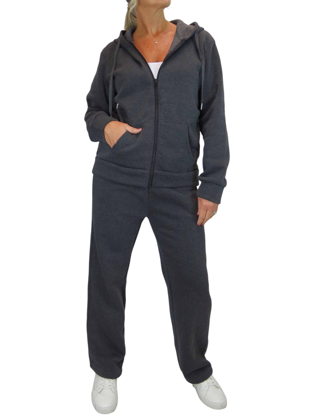 2 Piece Fleece Tracksuit Set Dark Grey