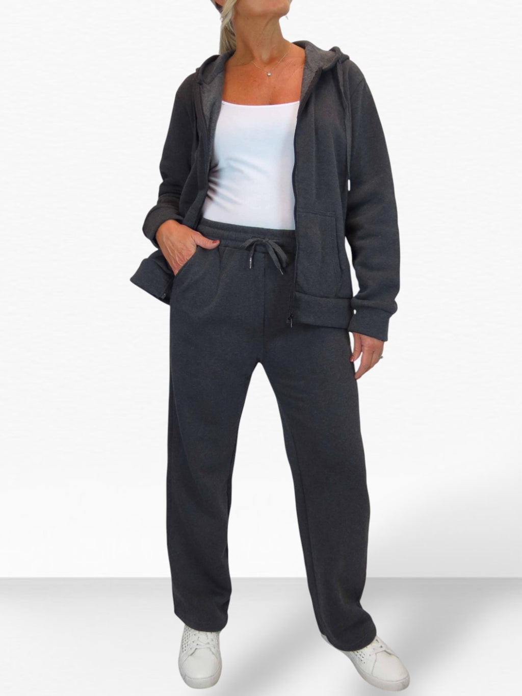2 Piece Fleece Tracksuit Set Dark Grey