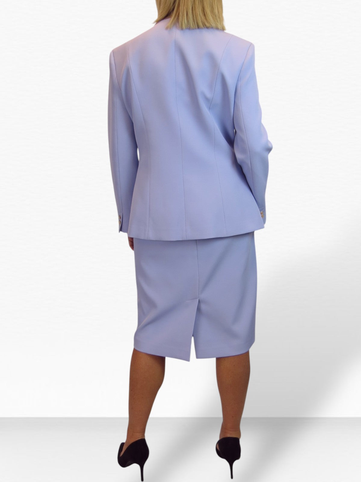 2 Piece V Neck Jacket and Midi Skirt Suit Lilac
